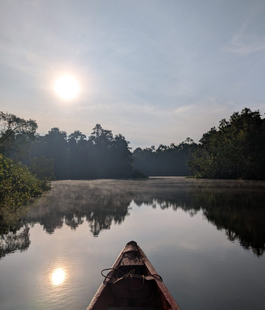 The view from the front of our boat as it floated along the river into the Chi Phat nature reserve.