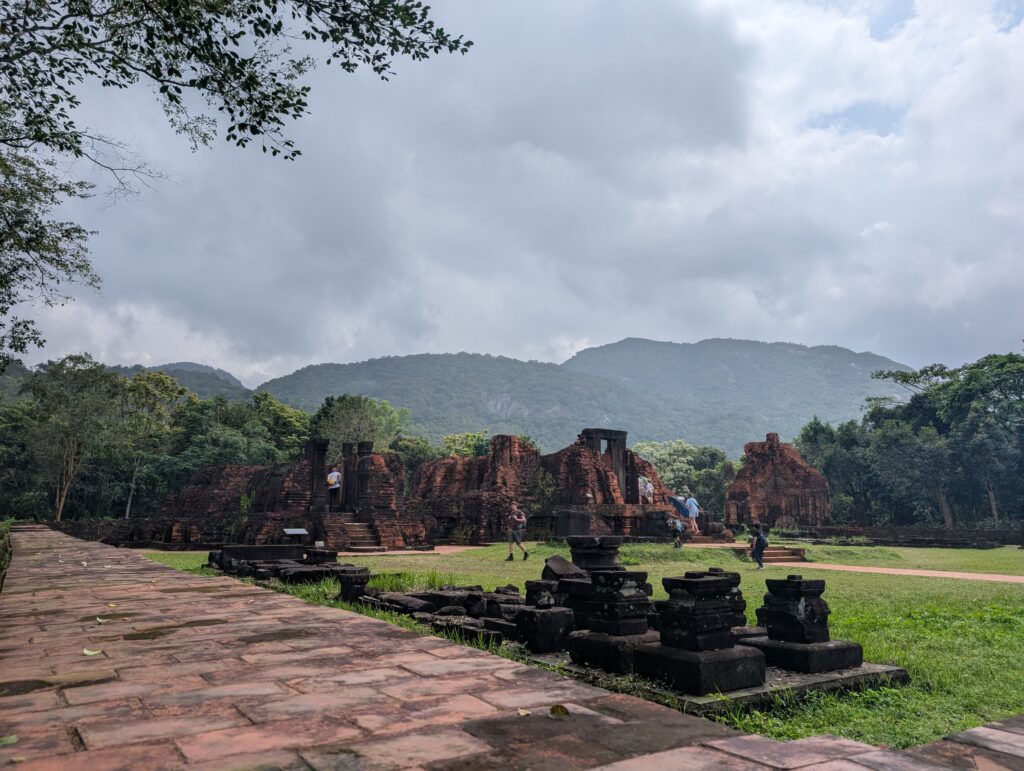 My Son sanctuary ruins, with mountains in the background.