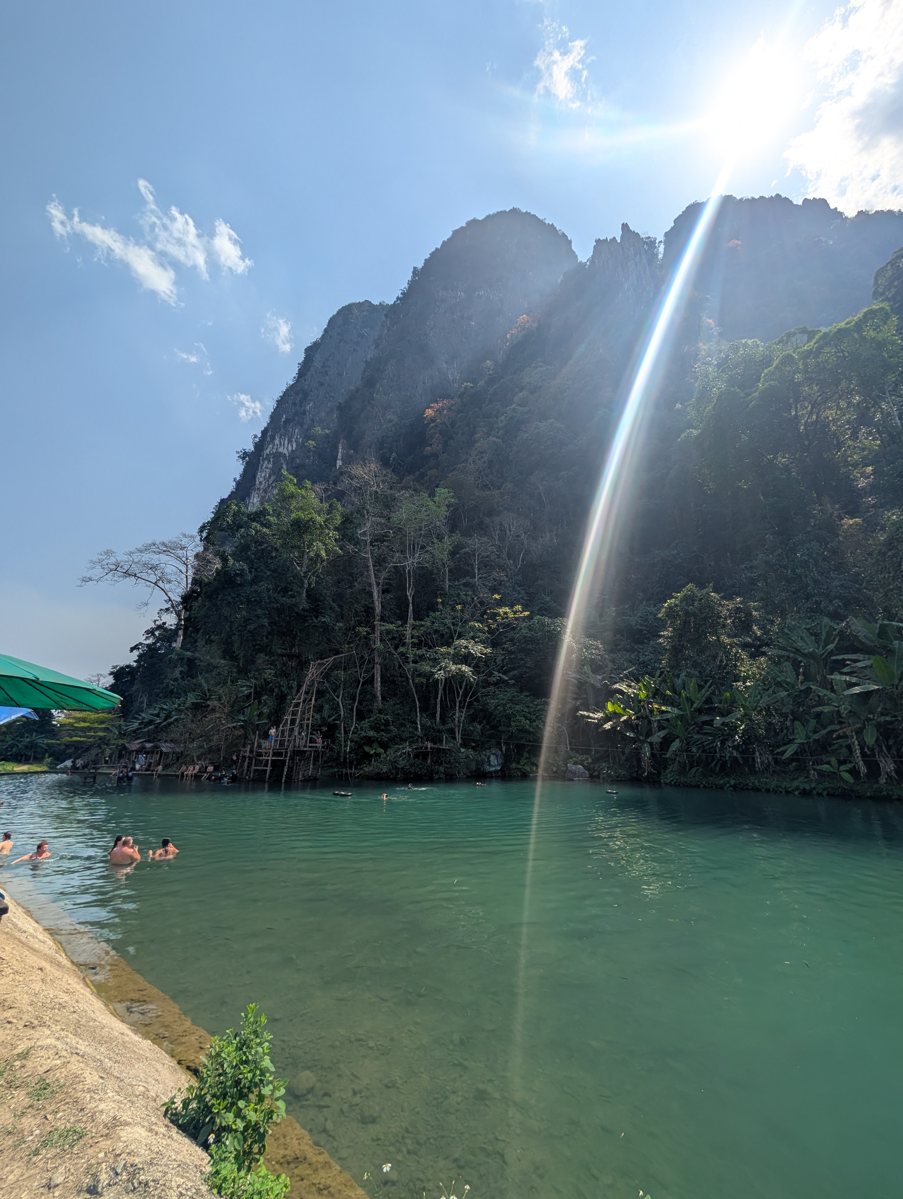 A sunny shot of a blue lagoon in Vang Vieng.