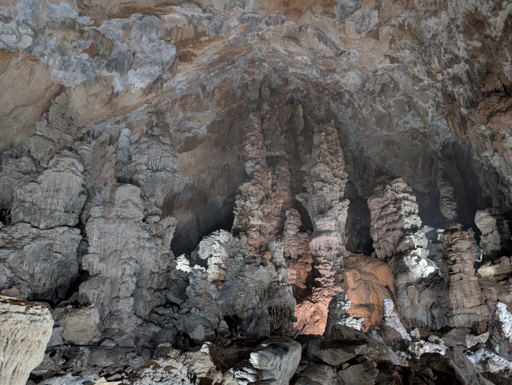 A photo of the truly massive rock formations inside Kong Lor cave.