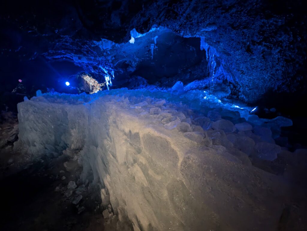 An image of one of the blocks of ice inside the ice cave.