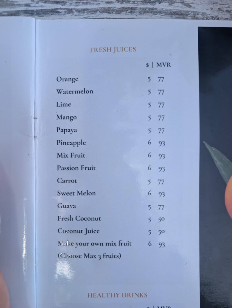 An image of a menu showing very inconsistant pricing!